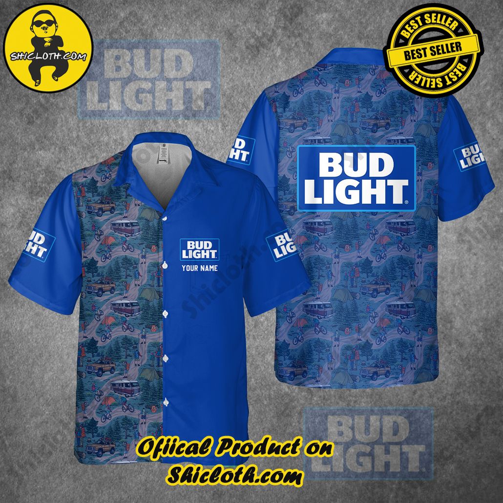 Embrace Island Vibes: Introducing Shicloth's Tropical Paradise Apparel Hawaiian Shirt 38 Bud Light Custom Name Camping Tropical Paradise Apparel Hawaiian Shirt