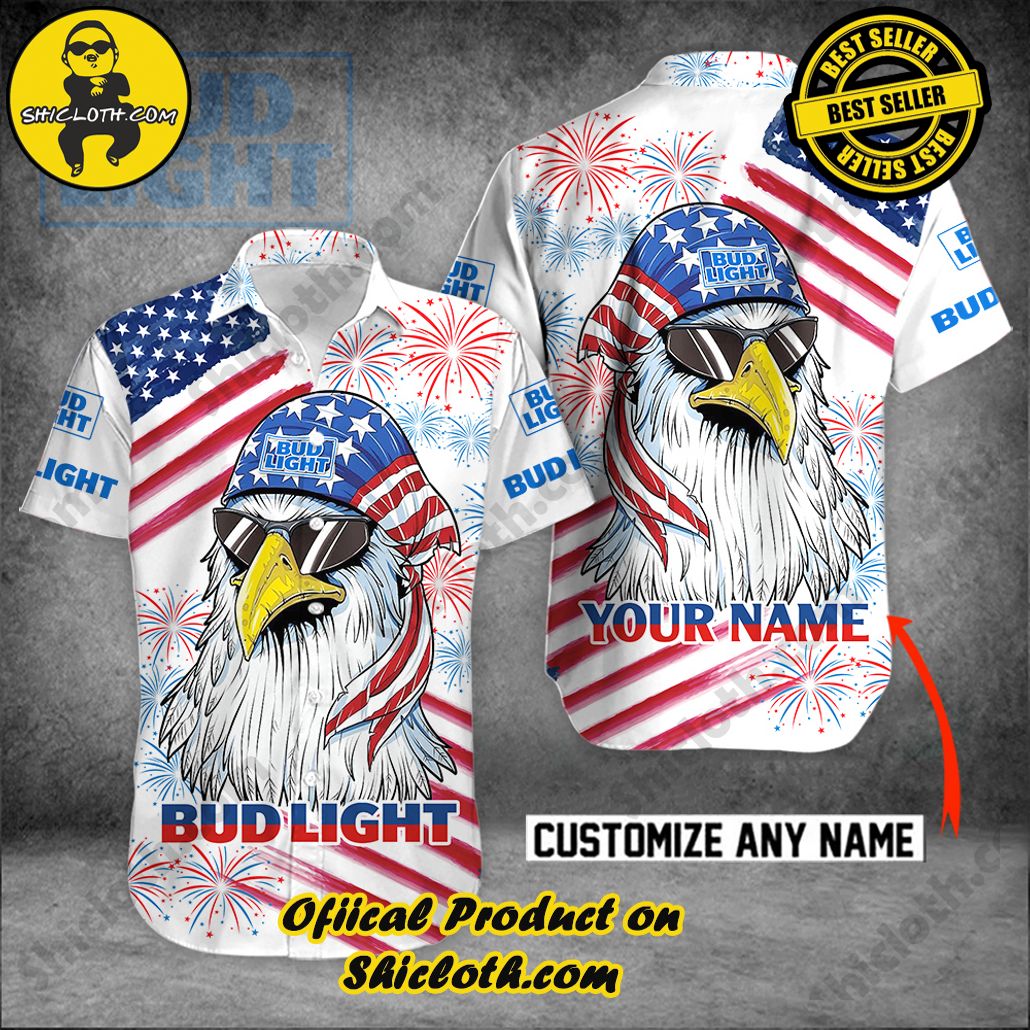 Tropical Vibes: Introducing Shicloth's Hawaiian Shirt 4 Bud Light Eagle Independence Day Custom Name Button Shirt