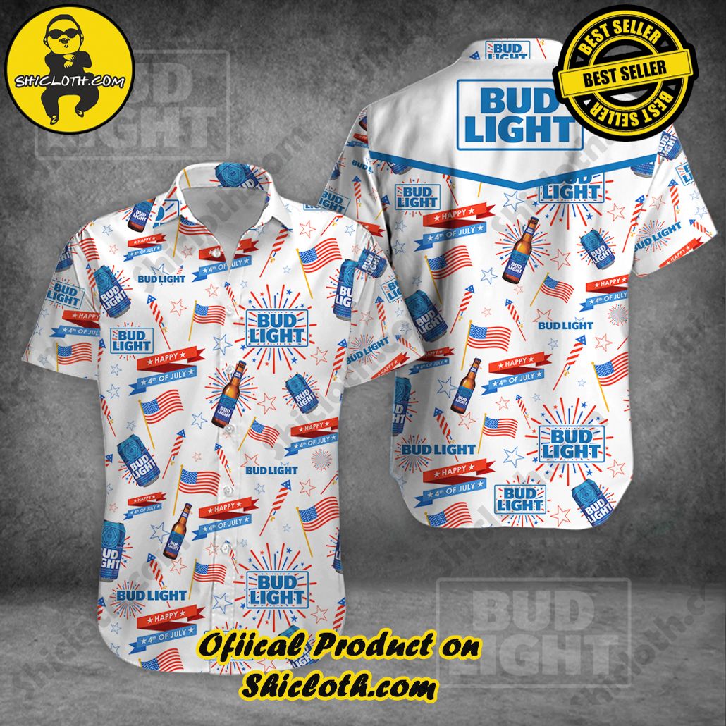 Tropical Vibes: Introducing Shicloth's Hawaiian Shirt 11 Bud Light Independence Day Button Shirt