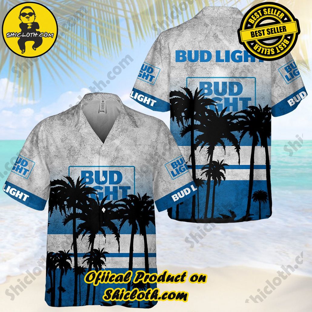 Tropical Vibes: Introducing Shicloth's Hawaiian Shirt 12 Bud Light Palm Shadow Hawaiian Shirt