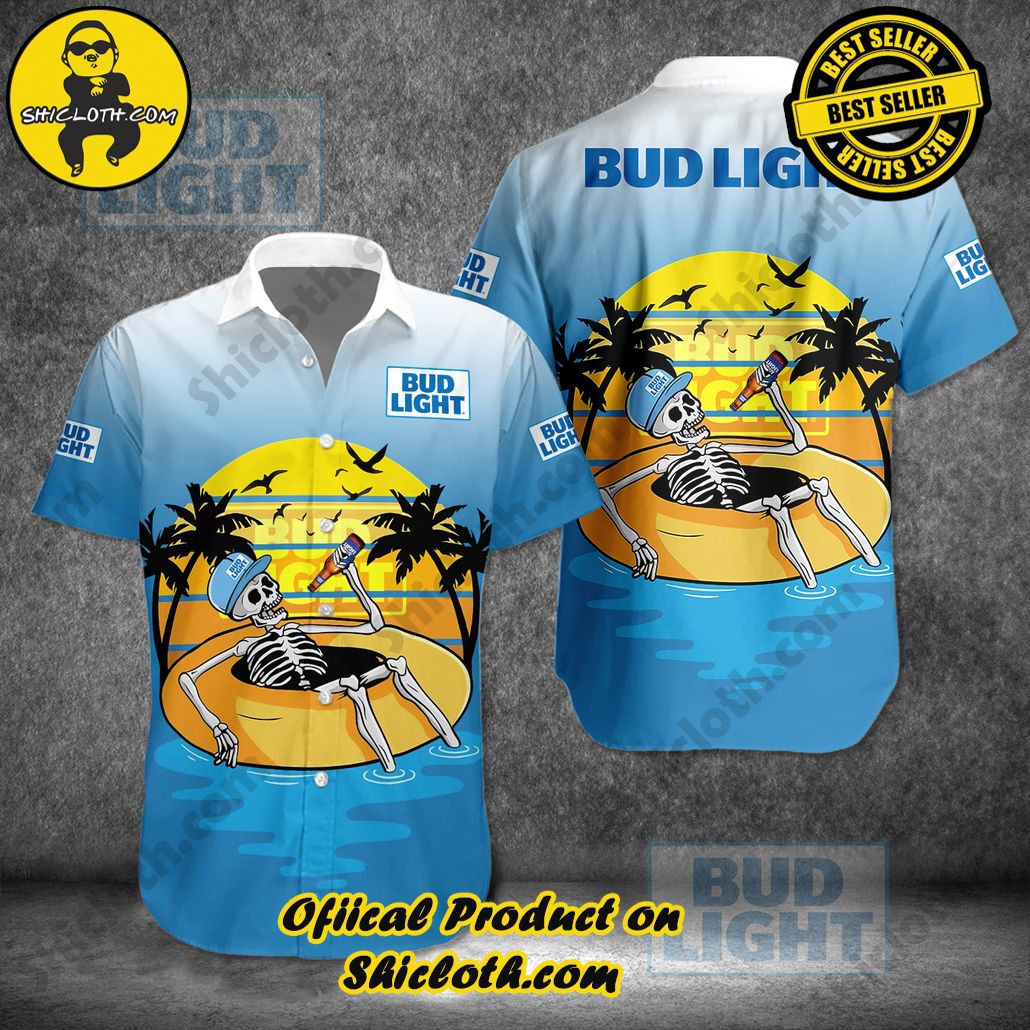 Discover Island Elegance: Shiclothshop's Style Summer Hawaiian Shirt 8 Bud Light Skeleton Style Summer Hawaiian Shirt