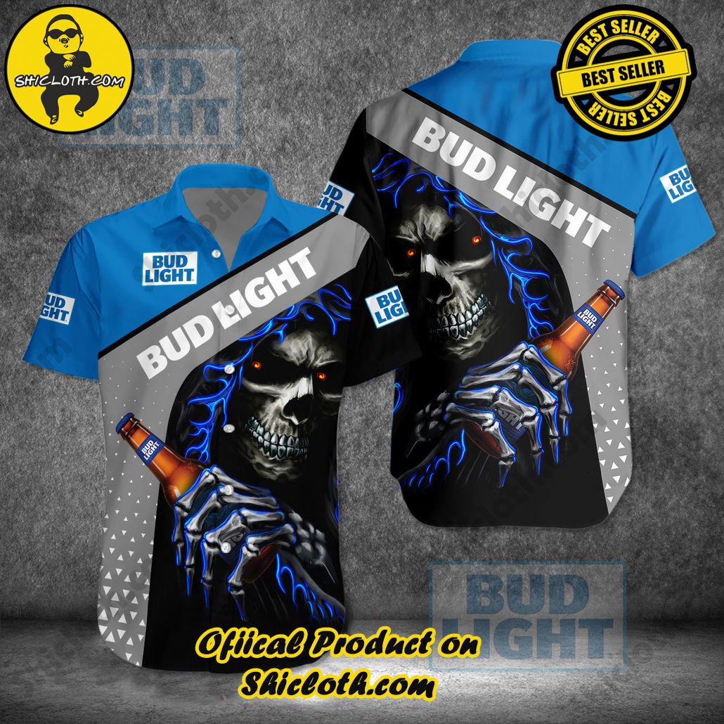 Discover Island Elegance: Shiclothshop's Style Summer Hawaiian Shirt 10 Bud Light Skull Style Summer Hawaiian Shirt
