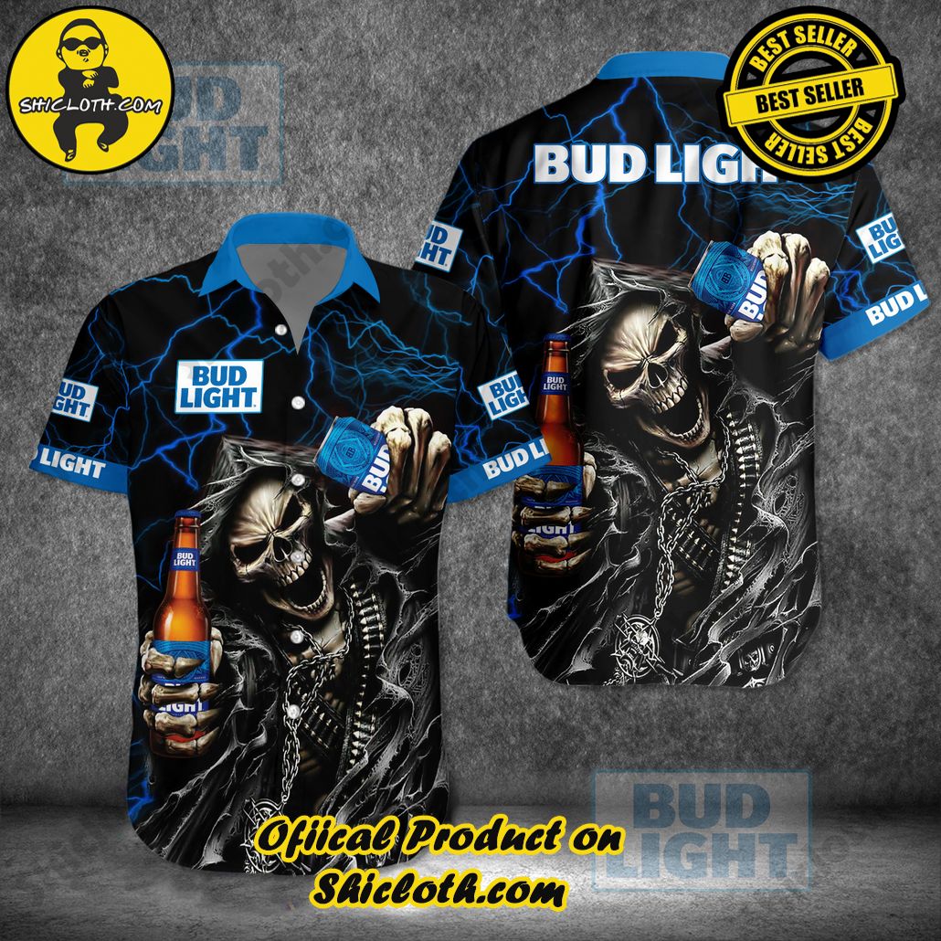 Discover Island Elegance: Shiclothshop's Style Summer Hawaiian Shirt 15 Bud Light V1 Skull Style Summer Hawaiian Shirt