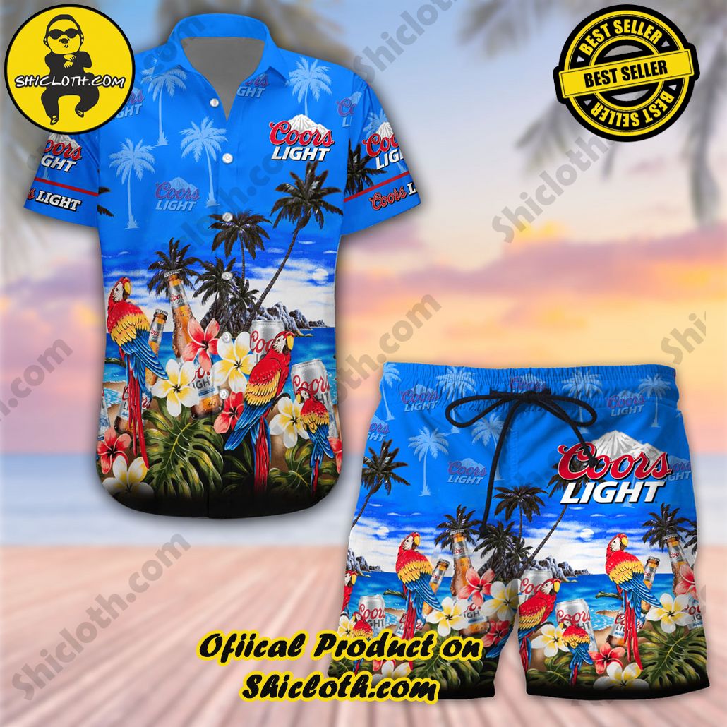 Tropical Vibes Meet Classic Elegance: Explore Shicloth's Button and Hawaiian Shirt Collection 28 Coor Light Tropical Hawaiian Shirt and Shorts Set
