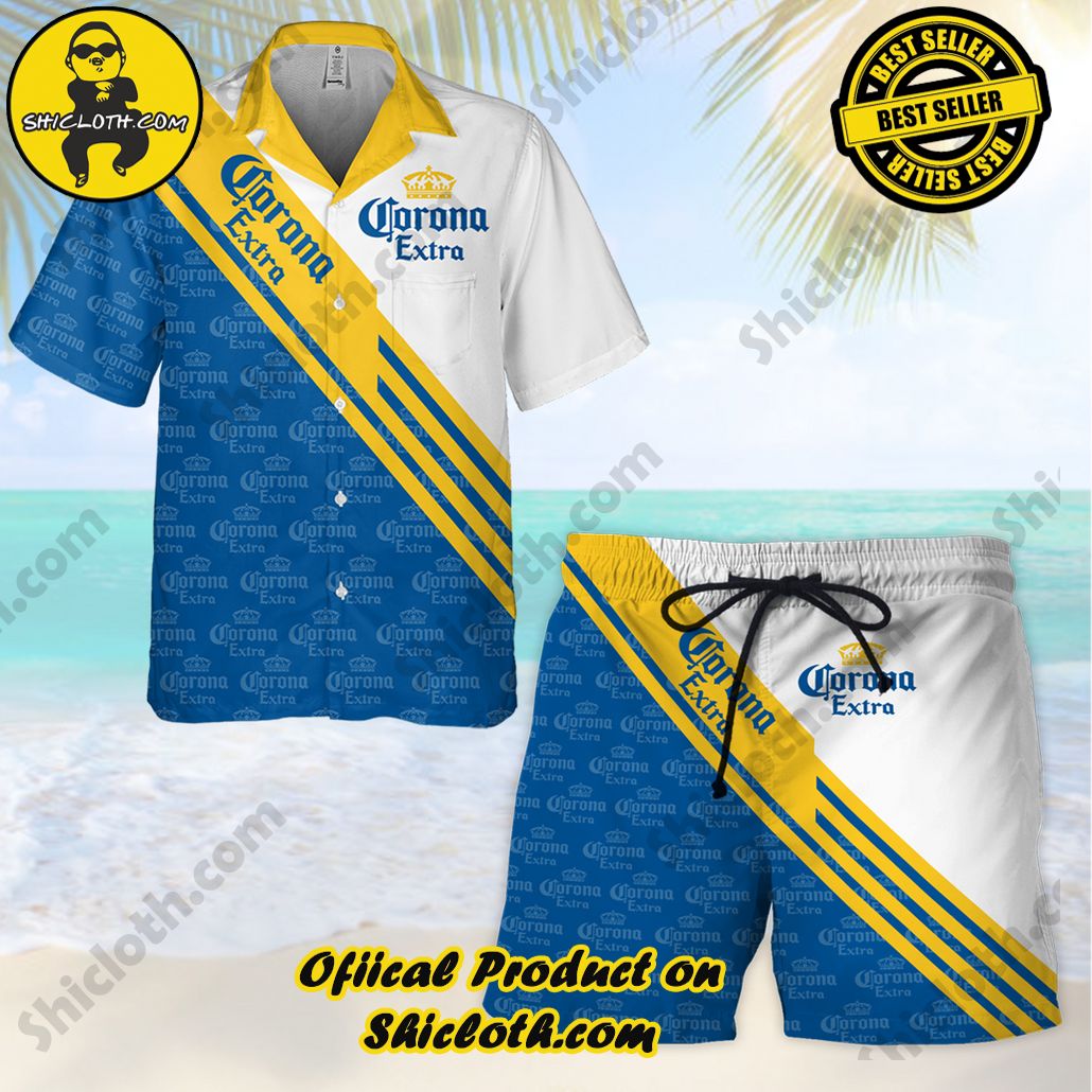 Tropical Vibes Meet Classic Elegance: Explore Shicloth's Button and Hawaiian Shirt Collection 29 Corona Extra Hawaiian Shirt + Beach Shorts