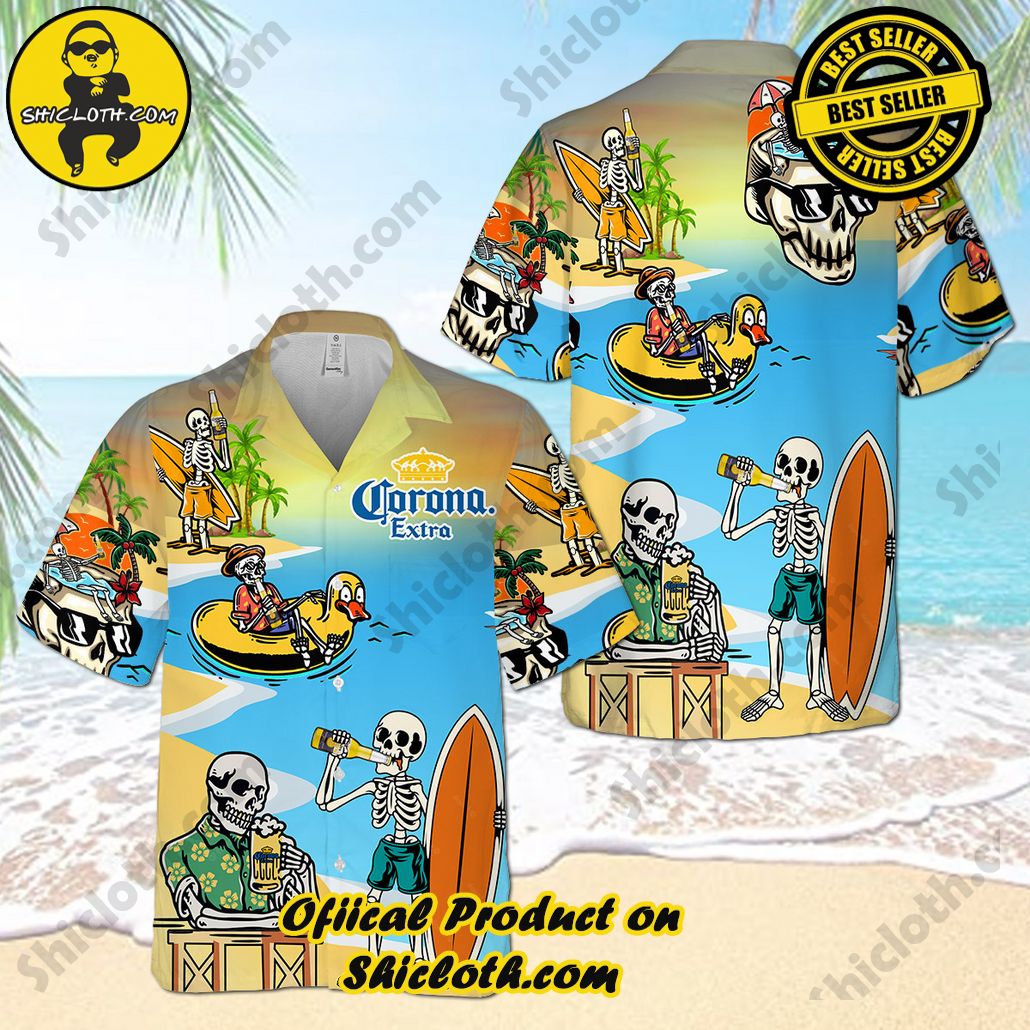 Get Summer Ready: Discover Shicloth's Hawaiian Shirt and Shorts Set Collection 21 Corona Extra Summer Skull Hawaiian Shirt