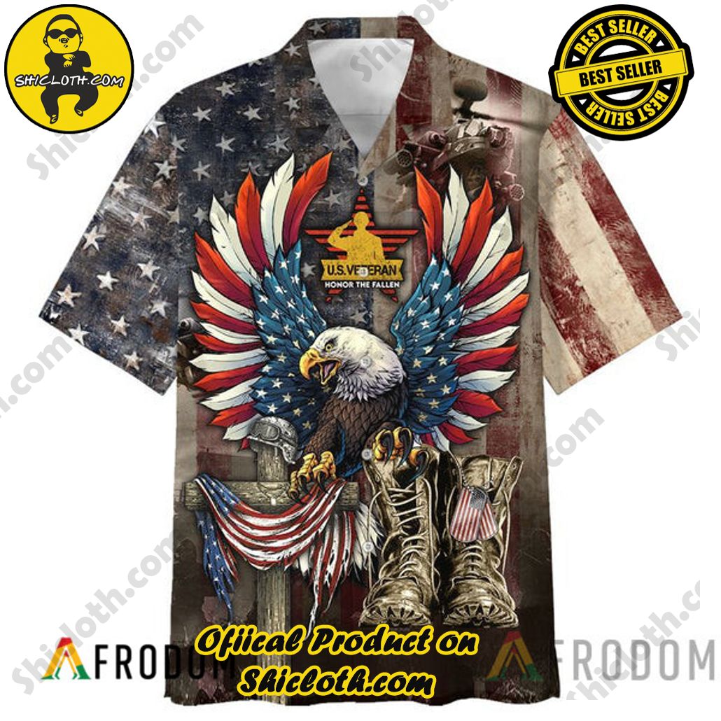 Embrace Island Vibes: Introducing Shicloth's Tropical Paradise Apparel Hawaiian Shirt 49 Eagle Cross Honor Fallen US Veteran Tropical Paradise Apparel Hawaiian Shirt