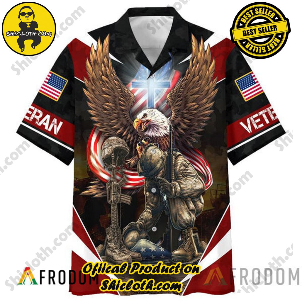 Embrace Island Vibes: Introducing Shicloth's Tropical Paradise Apparel Hawaiian Shirt 50 Eagle Soldier Kneeling at Cross Veteran Tropical Paradise Apparel Hawaiian Shirt