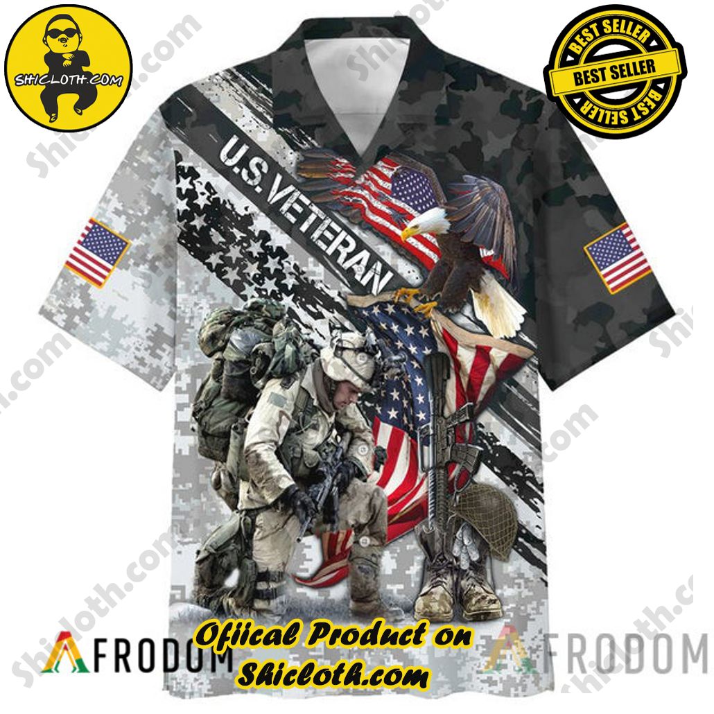 Embrace Island Vibes: Introducing Shicloth's Tropical Paradise Apparel Hawaiian Shirt 51 Eagle War Hero Boots Gun Helmet USA Flag Veteran Tropical Paradise Apparel Hawaiian Shirt