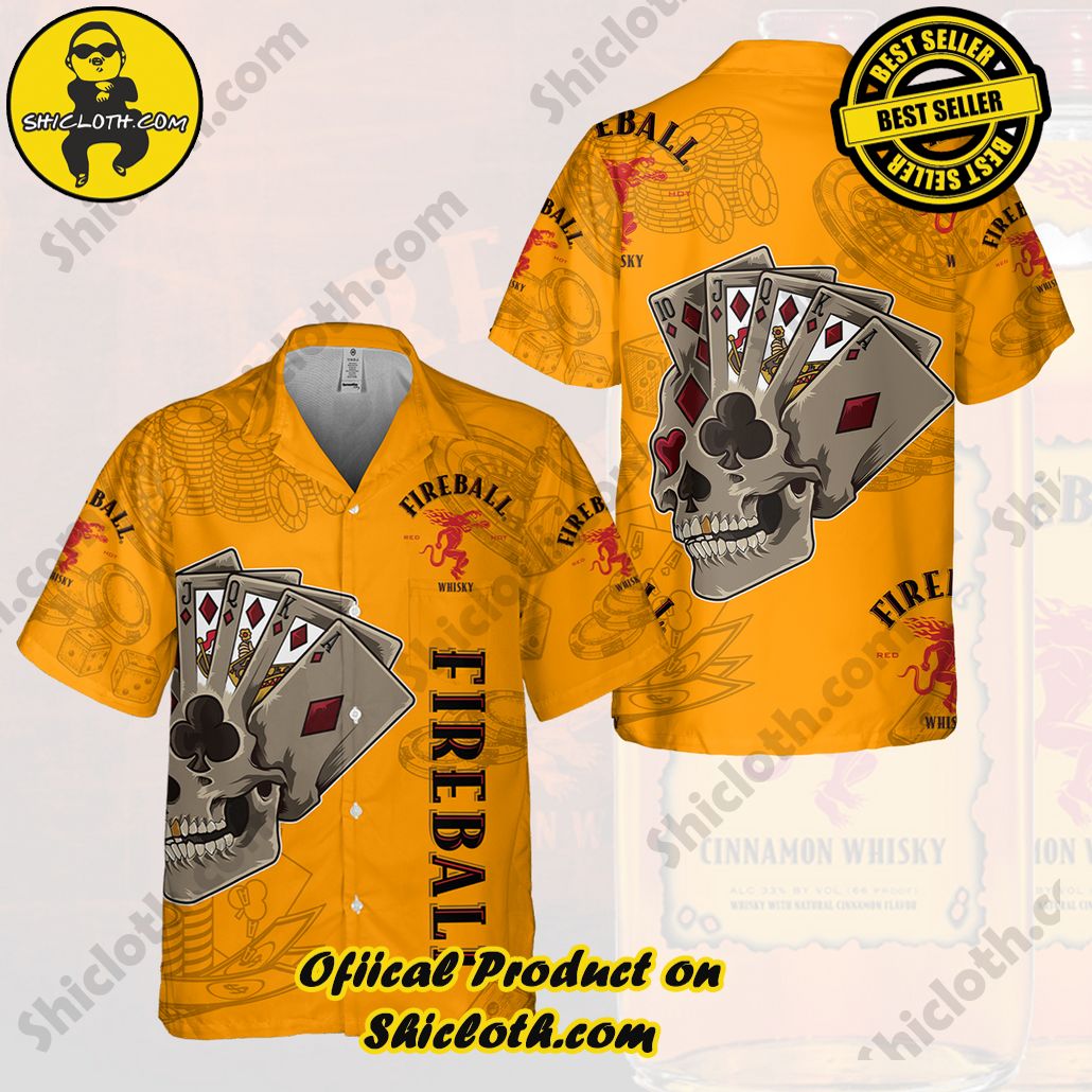 Stylish Sophistication: Introducing Shicloth's Button Shirt Collection 28 Fireball Pocker Skull Hawaiian Shirt