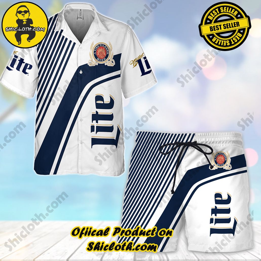 Stylish Sophistication: Introducing Shicloth's Button Shirt Collection 41 Lite Beer Hawaiian Shirt + Beach Shorts
