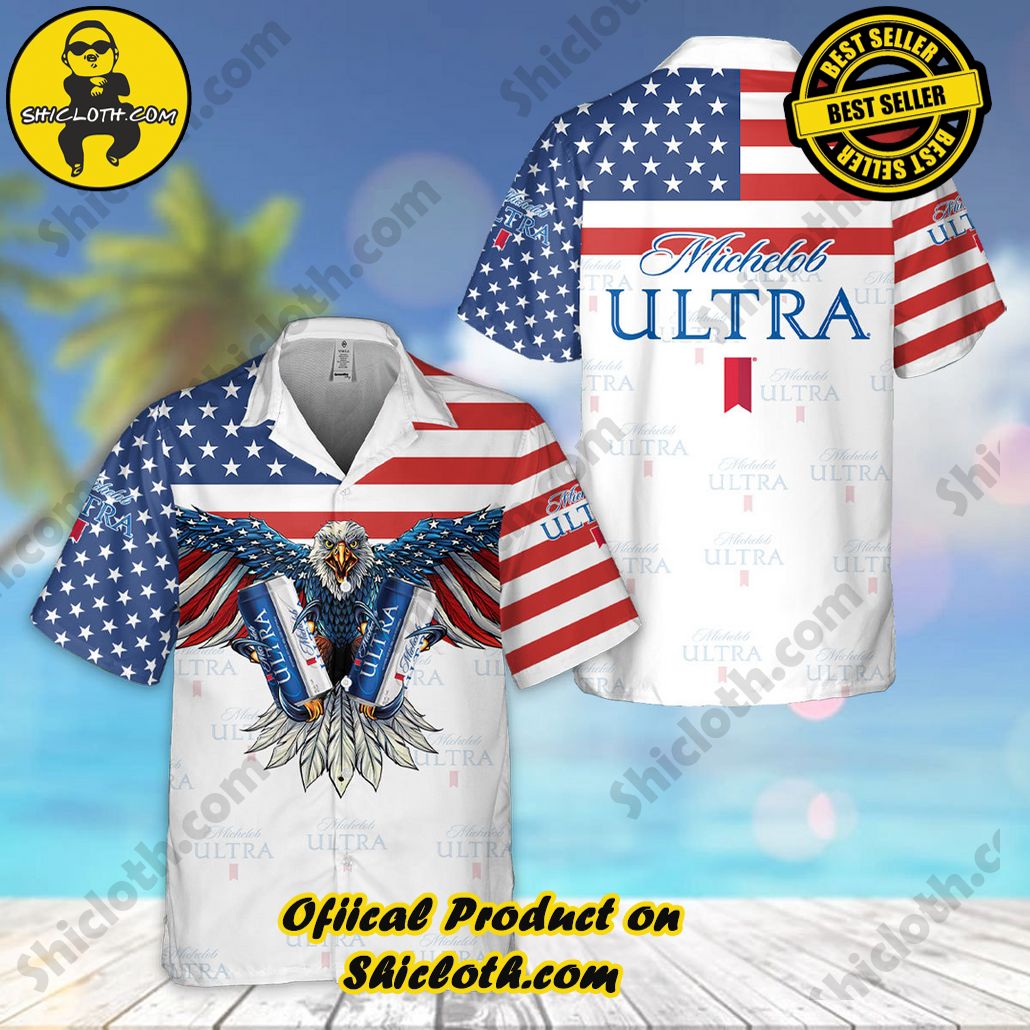 Tropical Vibes Meet Classic Elegance: Explore Shicloth's Button and Hawaiian Shirt Collection 50 Michelob Ultra American Flag Eagle Hawaiian Shirt