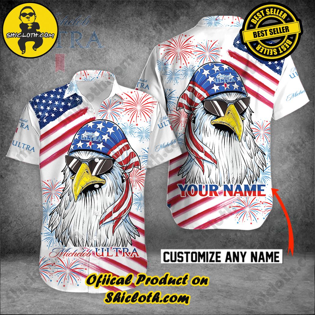 Stylish Sophistication: Introducing Shicloth's Button Shirt Collection 44 Michelob Ultra Eagle Independence Day Custom Name Button Shirt