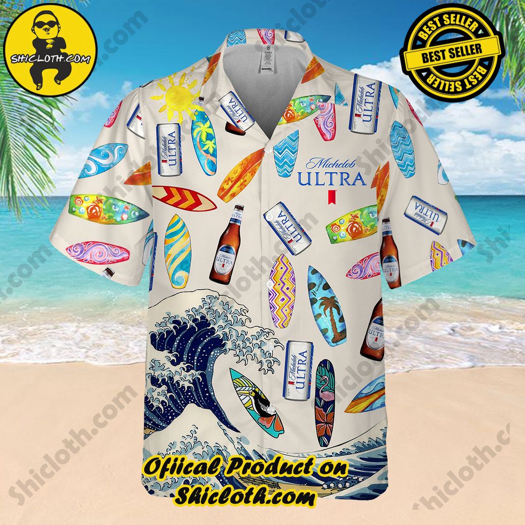 Get Summer Ready: Discover Shicloth's Hawaiian Shirt and Shorts Set Collection 48 Michelob Ultra Surfing Hawaiian Shirt