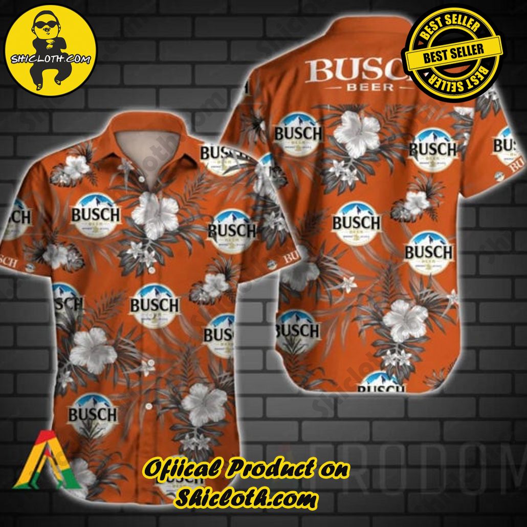 Explore Paradise: Introducing Shicloth's Hawaiian Shirt and Shorts Set 55 Orange Tropical Busch Beer Button Shirt