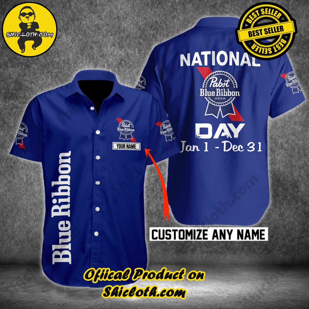 Explore Paradise: Introducing Shicloth's Hawaiian Shirt and Shorts Set 63 Pabst Blue Ribbon National Day Button Shirt
