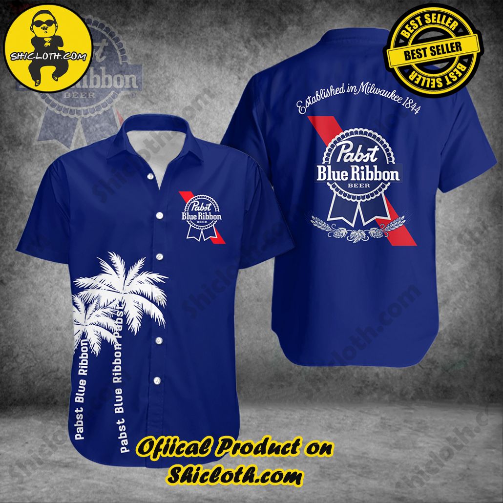 Tropical Vibes Meet Classic Elegance: Explore Shicloth's Button and Hawaiian Shirt Collection 67 Pabst Blue Ribbon Palm Tree Multicolor Button Shirt