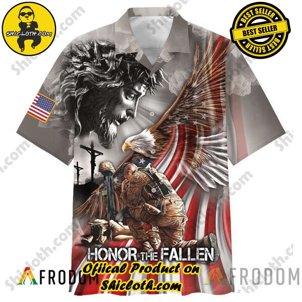 Embrace Island Vibes: Introducing Shicloth's Tropical Paradise Apparel Hawaiian Shirt 76 Soldier Kneeling Cross Honor The Fallen Veteran Tropical Paradise Apparel Hawaiian Shirt