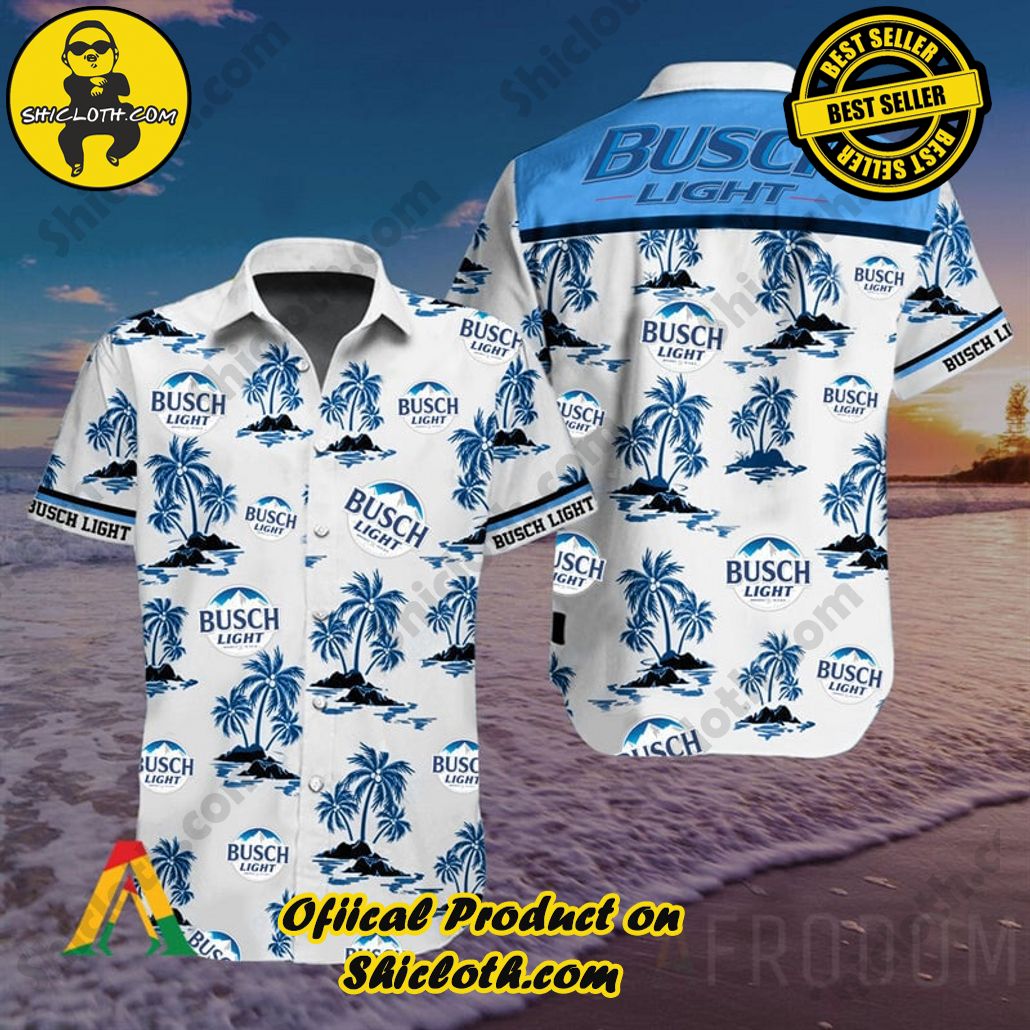 Explore Paradise: Introducing Shicloth's Hawaiian Shirt and Shorts Set 89 Tropical Palms Busch Light Button Shirt