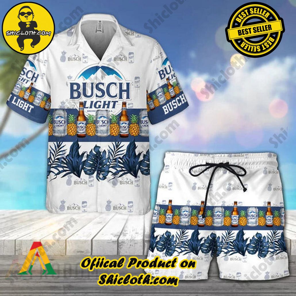 Get Summer Ready: Discover Shicloth's Hawaiian Shirt and Shorts Set Collection 93 Tropical Pineapple Busch Light Hawaiian Shirt And Shorts