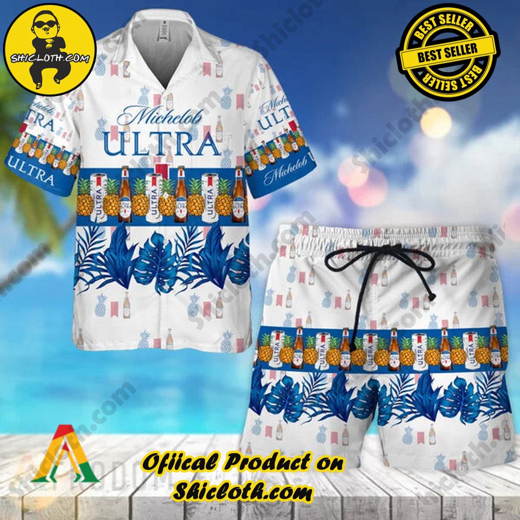 Get Summer Ready: Discover Shicloth's Hawaiian Shirt and Shorts Set Collection 95 Tropical Pineapple Michelob ULTRA Hawaiian Shirt And Shorts Set