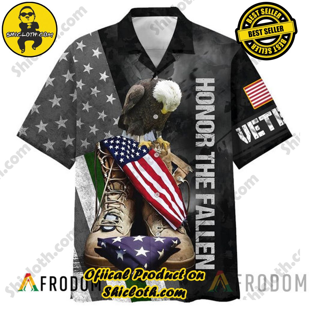 Embrace Island Vibes: Introducing Shicloth's Tropical Paradise Apparel Hawaiian Shirt 92 USA Flag Eagle Honor The Fallen Veteran Tropical Paradise Apparel Hawaiian Shirt