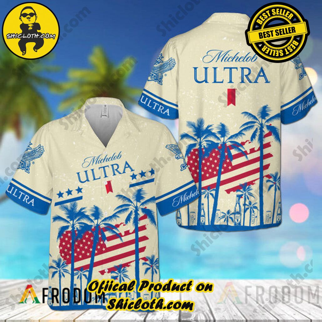 Tropical Vibes Meet Classic Elegance: Explore Shicloth's Button and Hawaiian Shirt Collection 101 USA Flag Tropical Palm Tree Michelob ULTRA Hawaii Shirt