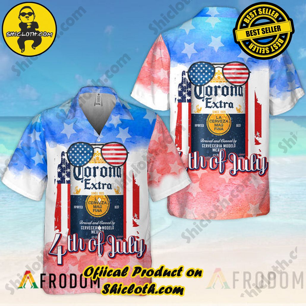 Explore Paradise: Introducing Shicloth's Hawaiian Shirt and Shorts Set 95 Vintage 4th Of July Patriotic Corona Extra Hawaii Shirt