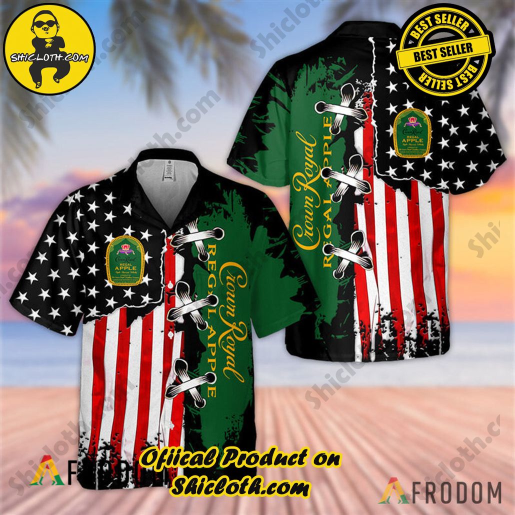 Embrace Island Vibes: Introducing Shicloth's Tropical Paradise Apparel Hawaiian Shirt 97 Vintage USA Flag Crown Royal Tropical Paradise Apparel Hawaiian Shirt