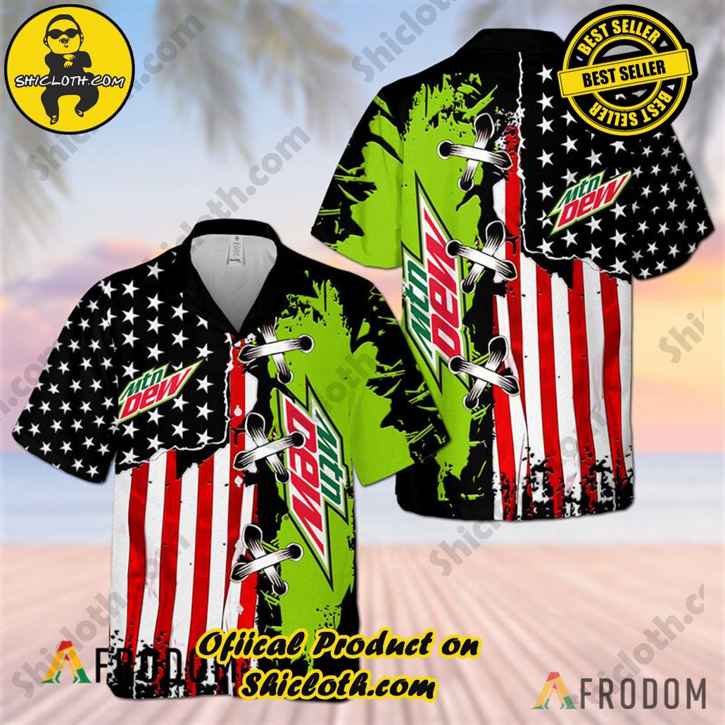 Explore Paradise: Introducing Shicloth's Hawaiian Shirt and Shorts Set 99 Vintage USA Flag Mountain Dew Hawaiian Shirt