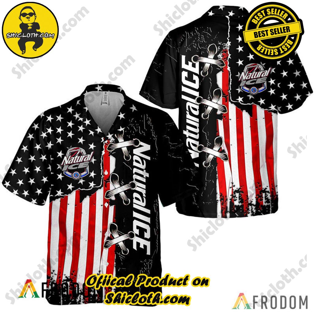 Explore Paradise: Introducing Shicloth's Hawaiian Shirt and Shorts Set 100 Vintage USA Flag Natural Ice Hawaiian Shirt