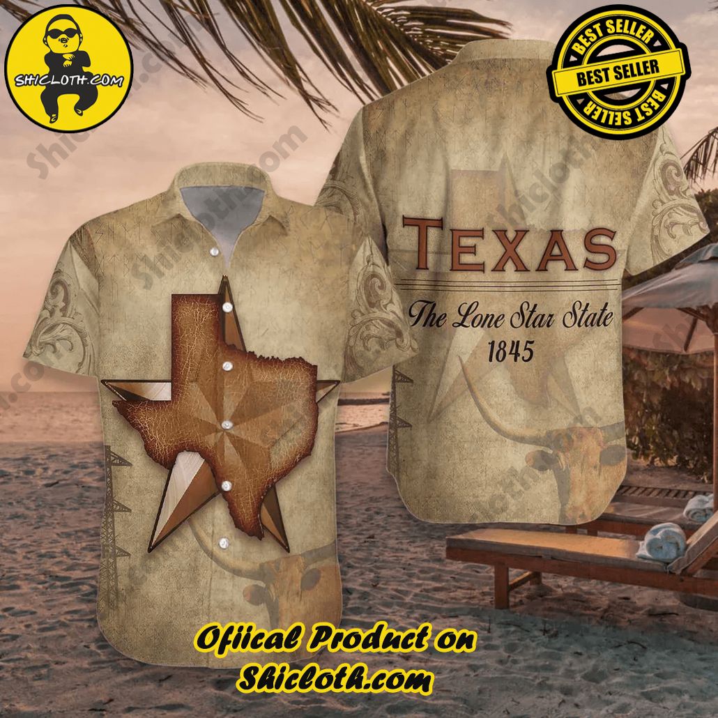Show Your Team Spirit with Shicloth NCAA Beach Shirts 2 1845 The Lone Star State Texas Trendy Hawaiian Shirt For Men, Vintage Texas Longhorn Shirt, Proud Texas Shirt For Men