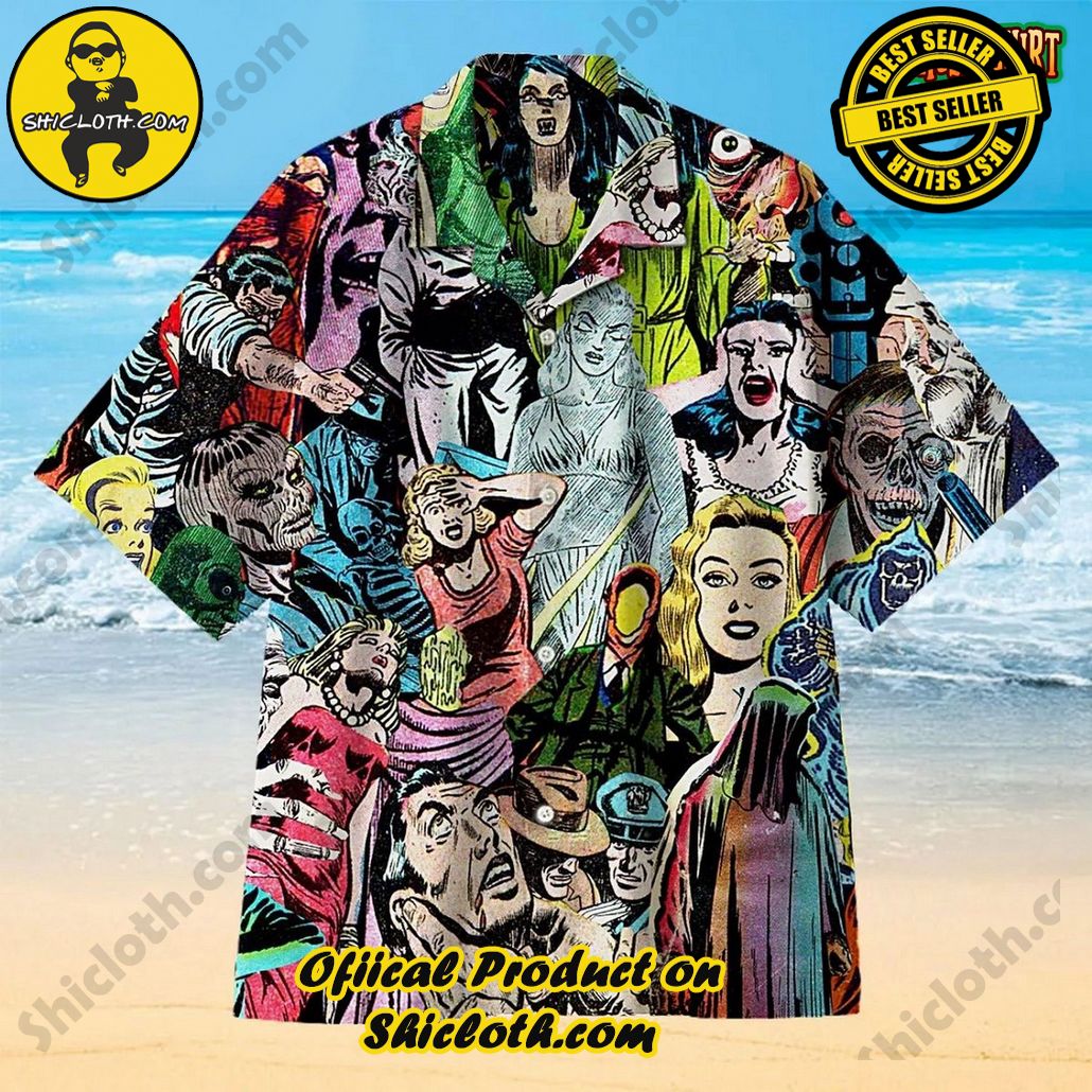 Experience the Vibrant Aloha Spirit with Shicloth's Hawaiian Shirt Collection 9 1950s Horror Comics Collage Hawaiian Shirt