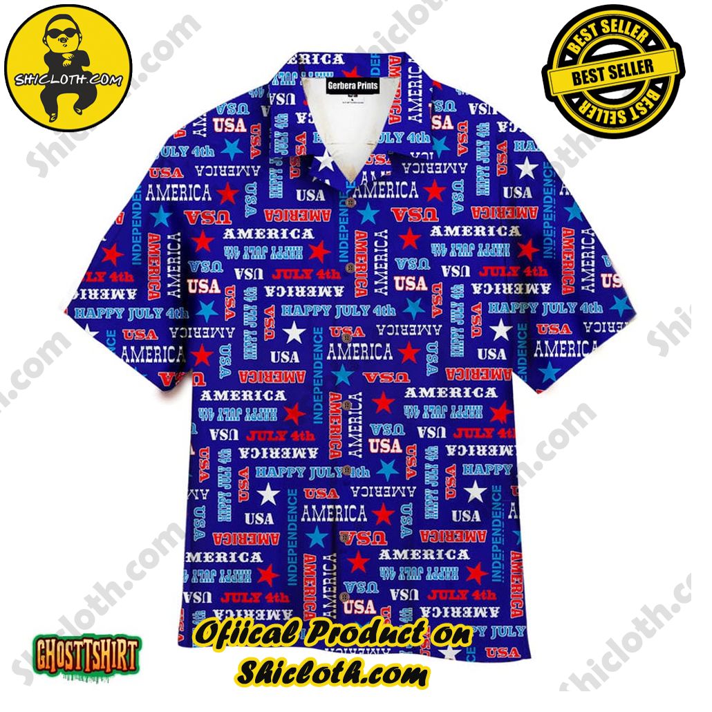 Experience the Vibrant Aloha Spirit with Shicloth's Hawaiian Shirt Collection 66 4th July America Star Blue Aloha Hawaiian Shirt