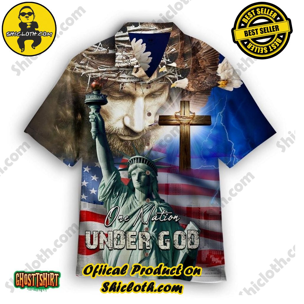 Experience the Vibrant Aloha Spirit with Shicloth's Hawaiian Shirt Collection 68 4th July One Nation Under God Independence Day Aloha Hawaiian Shirt
