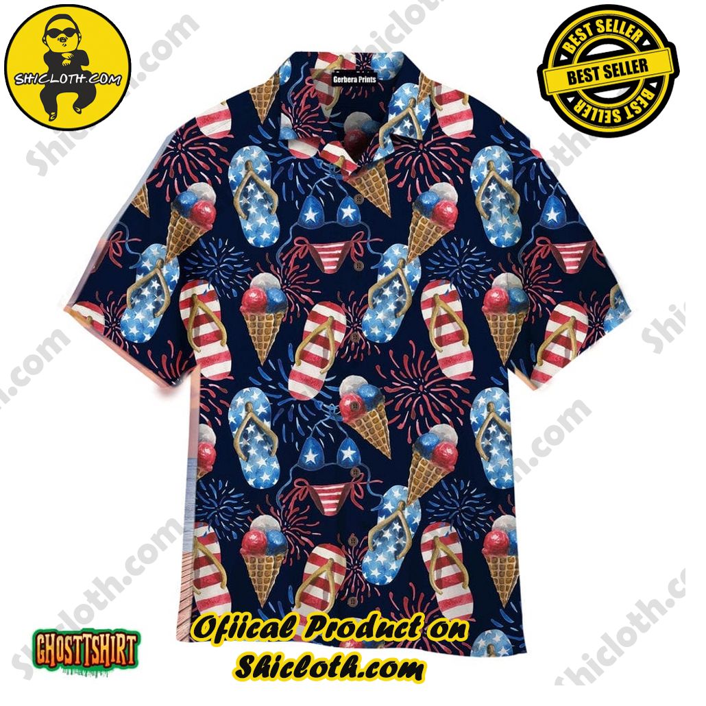 Experience the Vibrant Aloha Spirit with Shicloth's Hawaiian Shirt Collection 73 4th Of Day Beach Slippers Fireworks Blue And Colorful Aloha Hawaiian Shirt