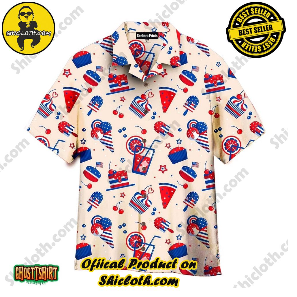 Experience the Vibrant Aloha Spirit with Shicloth's Hawaiian Shirt Collection 85 4th Of July Ice Cream And Cakes White And Colorful Aloha Hawaiian Shirt
