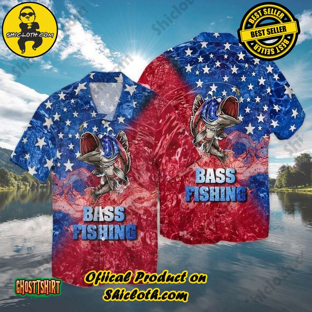 Experience the Vibrant Aloha Spirit with Shicloth's Hawaiian Shirt Collection 89 4th Of July Independence Day Bass Fishing American Flag Aloha Hawaiian Shirt