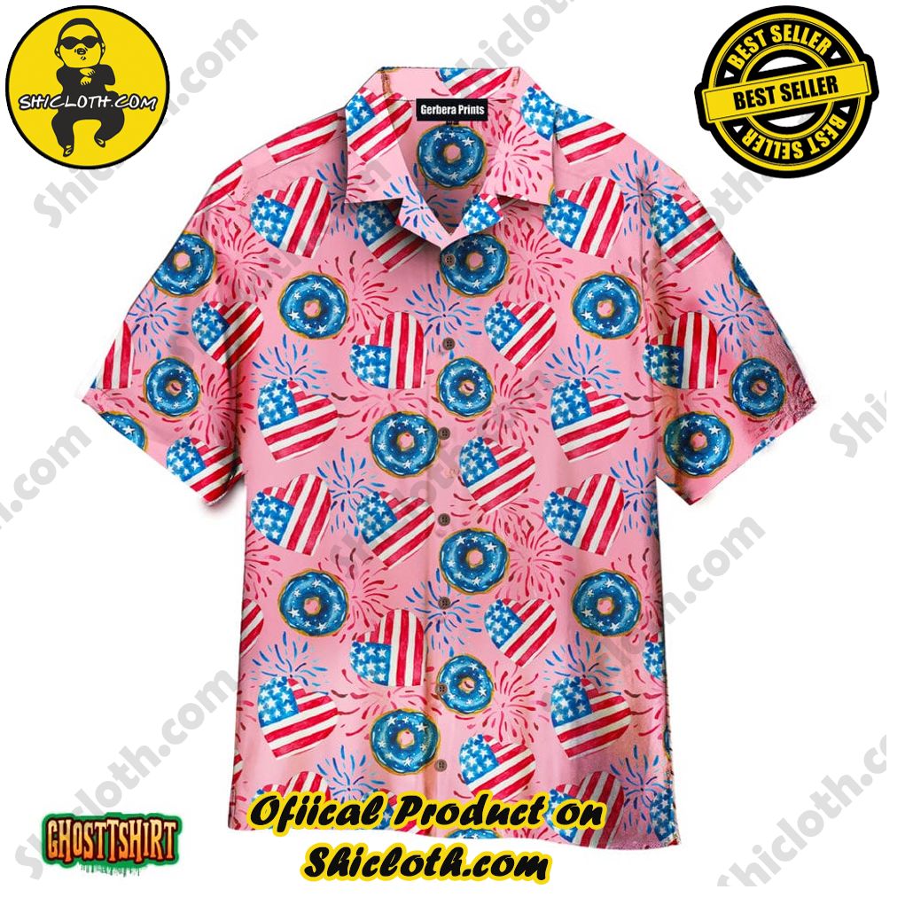 Discover the Aloha Hawaiian Shirt: Your Ultimate Summer Essential from Shicloth 2 4th Of July Love American Donuts Pink Aloha Hawaiian Shirt