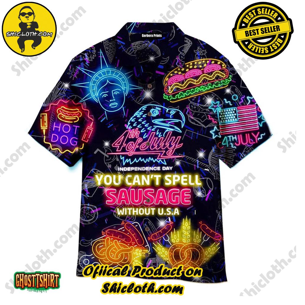 Discover the Aloha Hawaiian Shirt: Your Ultimate Summer Essential from Shicloth 13 4th Of July You Can’t Spell Sausage Without USA Neon Black Aloha Hawaiian Shirt
