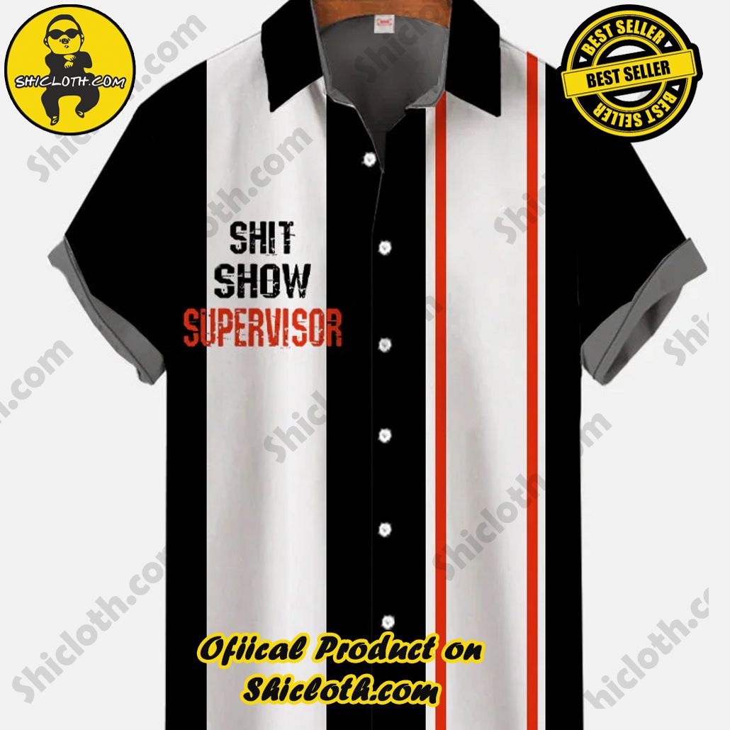 Shicloth Short Sleeve Shirts: Stay Cool and Look Sharp This Summer 2 50s White And Black Stitching Stripes Shit Show Supervisor Printing Short Sleeve Shirt