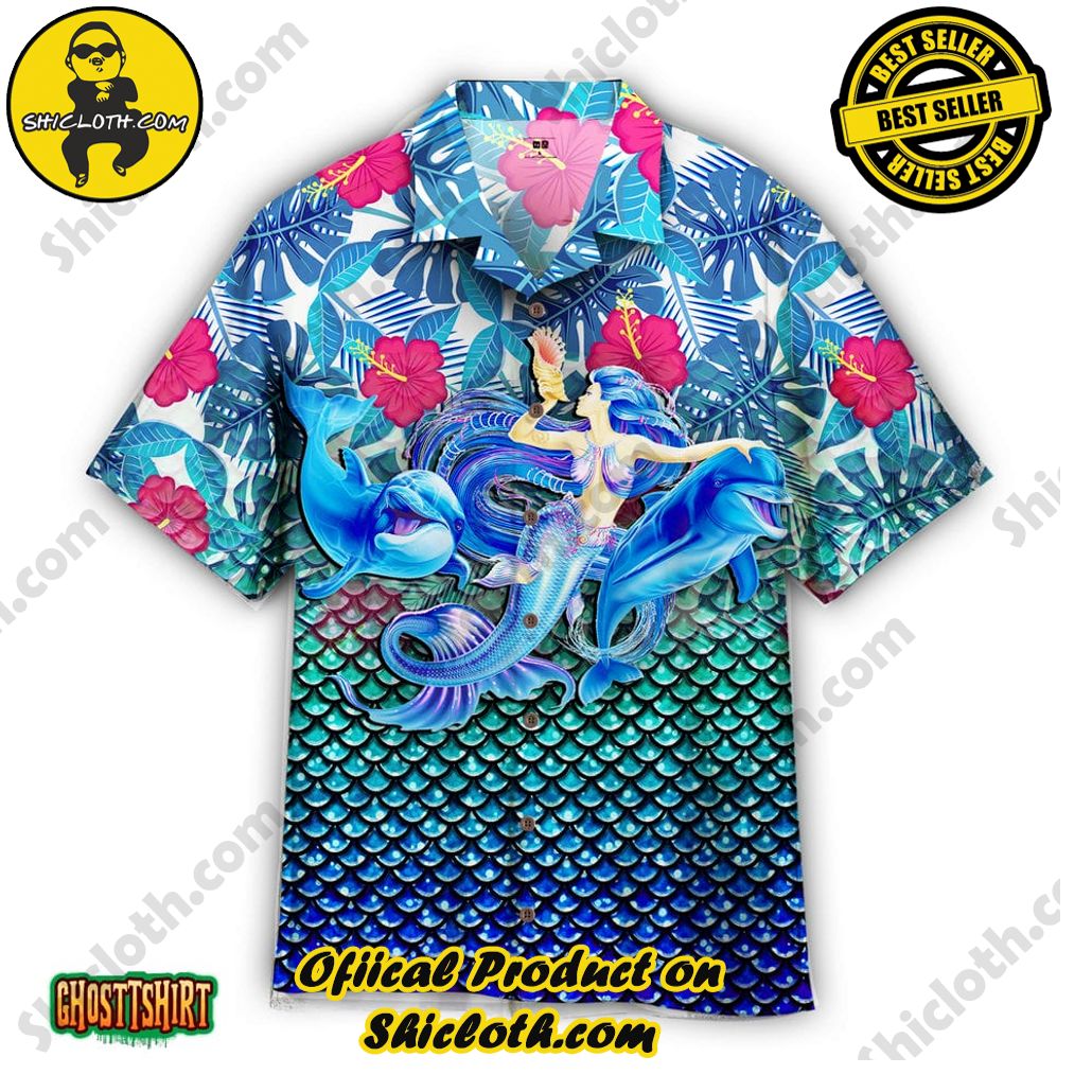 Discover the Aloha Hawaiian Shirt: Your Ultimate Summer Essential from Shicloth 65 A Mermaid And Dolphins Magic Kingdom Blue Aloha Hawaiian Shirt