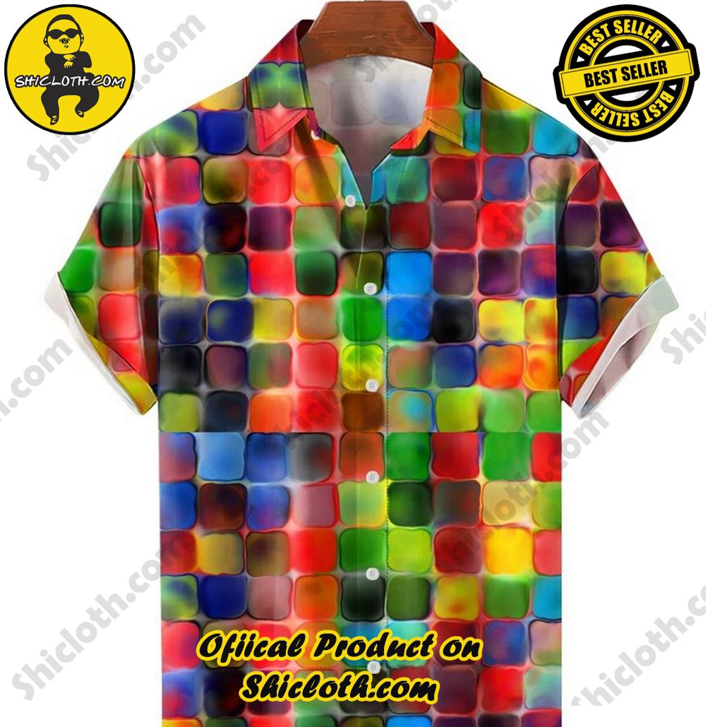 Discover the Aloha Hawaiian Shirt: Your Ultimate Summer Essential from Shicloth 92 Abstract Art Rainbow Colorblock Print Short Sleeve Shirt