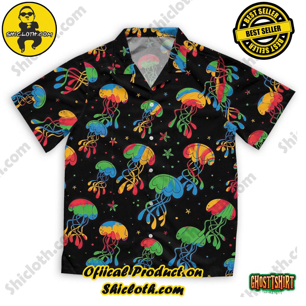 Embrace Summer Vibes with Shicloth's Aloha Hawaiian Shirt: A Fusion of Style and Comfort 8 Abstract Jellyfish Tie Dye Hawaiian Beach Shirt