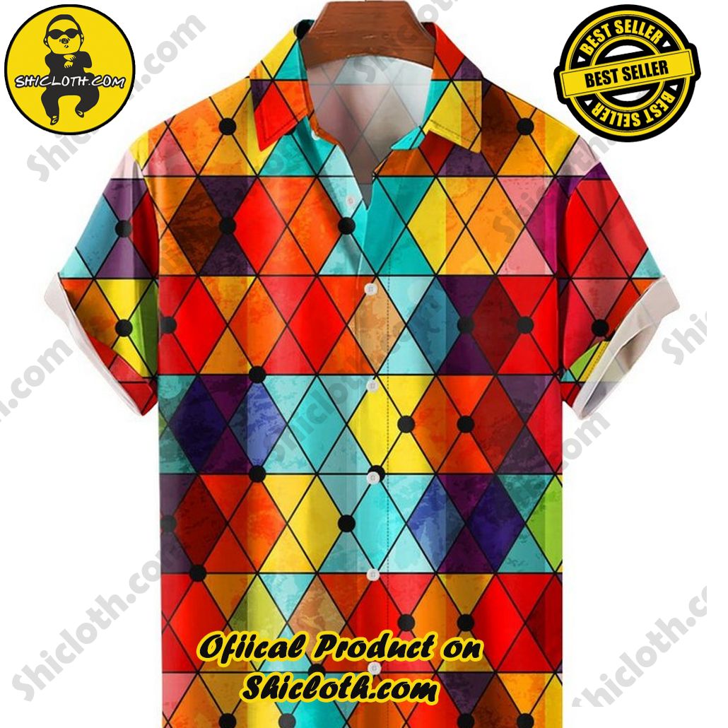 Embrace Summer Vibes with Shicloth's Aloha Hawaiian Shirt: A Fusion of Style and Comfort 17 Abstract Rainbow Mosaic Print Short Sleeve Shirt