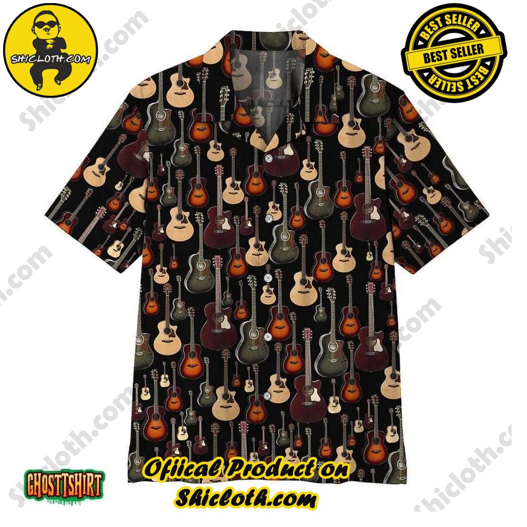Embrace Summer Vibes with Shicloth's Aloha Hawaiian Shirt: A Fusion of Style and Comfort 48 Acoustic Guitar Black Aloha Hawaiian Shirt