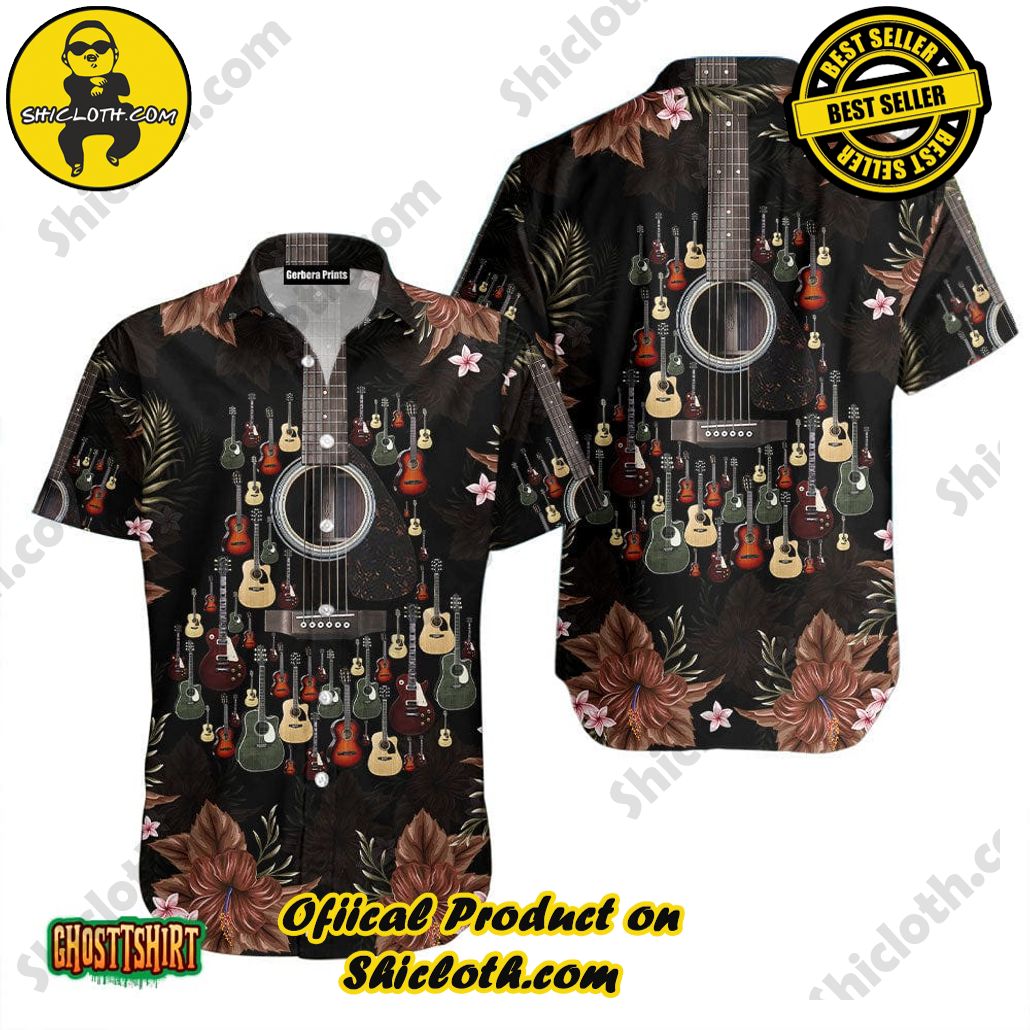 Embrace Summer Vibes with Shicloth's Aloha Hawaiian Shirt: A Fusion of Style and Comfort 49 Acoustic Guitar Hibiscus Flowers Aloha Hawaiian Shirt