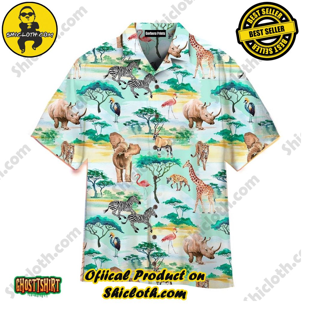 Embrace Summer Vibes with Shicloth's Aloha Hawaiian Shirt: A Fusion of Style and Comfort 75 African Animals In The Forest All Over Pattern Aloha Hawaiian Shirt