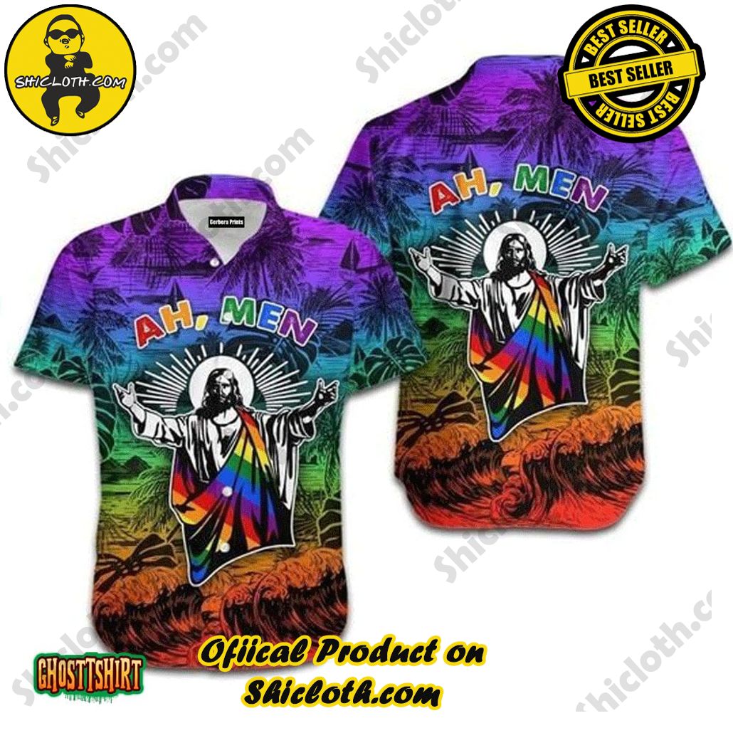Embrace Summer Vibes with Shicloth's Aloha Hawaiian Shirt: A Fusion of Style and Comfort 89 Ah Men Funny Jesus Lgbt Pride Purple Aloha Hawaiian Shirt