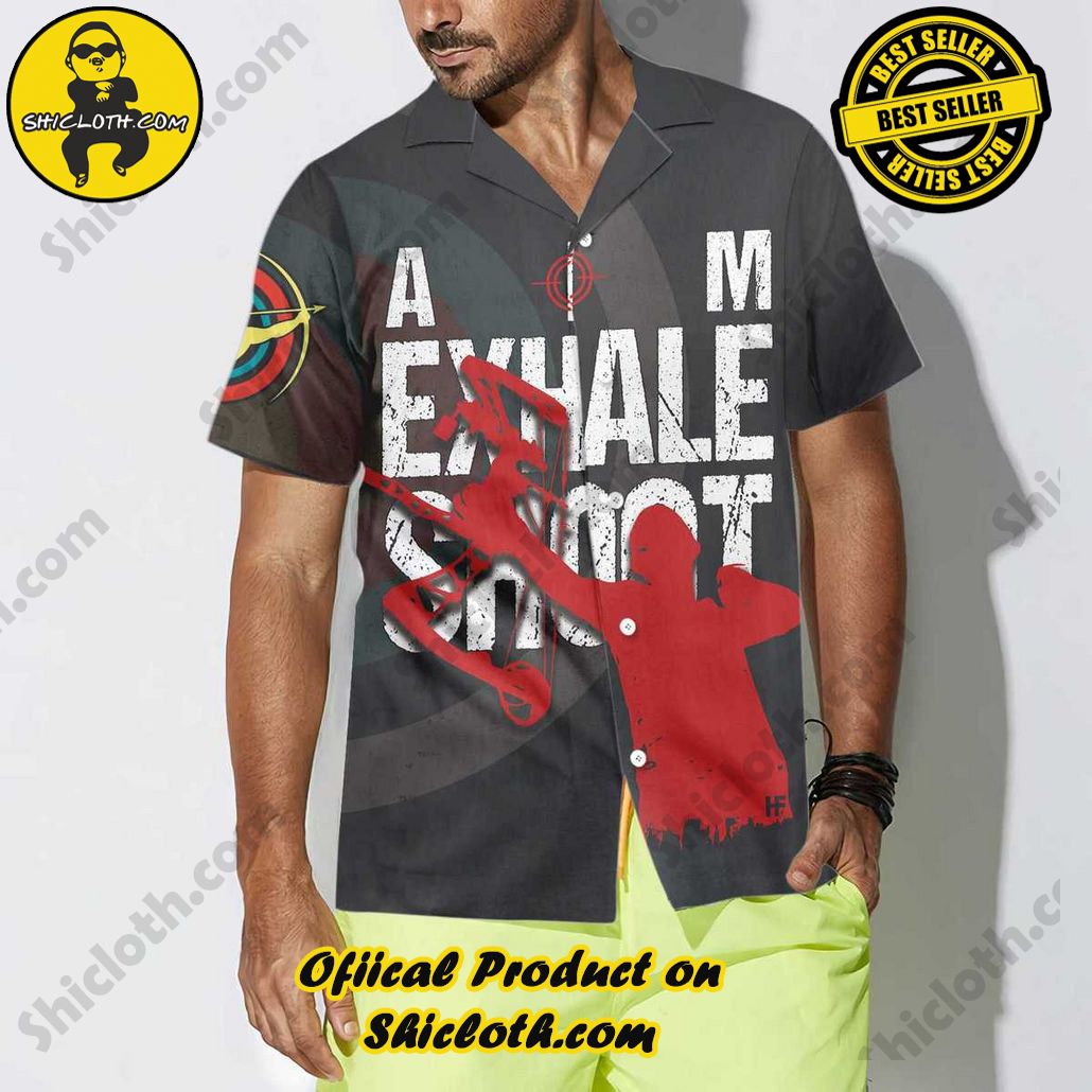 Embrace Summer Vibes with Shicloth's Aloha Hawaiian Shirt: A Fusion of Style and Comfort 92 Aim Exhale Shot Cool Archer Archery Hawaiian Shirt